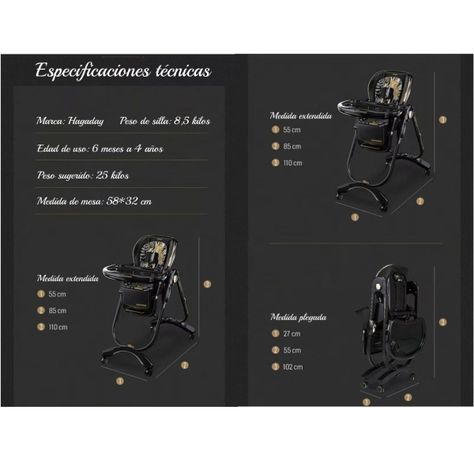 Silla De Comer Lujosa Reclinable Hagaday Negra Lubabycas-7