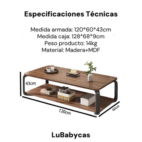 Mesa De Centro Rectangular 2 Niveles 120x60x43cm LuBabycas-7