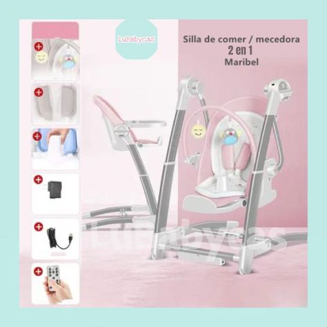 Silla De Comer Y Columpio Mecedor Lujoso Lubabycas Rosada-1