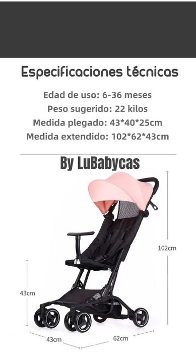 Coche De Paseo Premium Últra Compacto Lubabycas Rosado-7