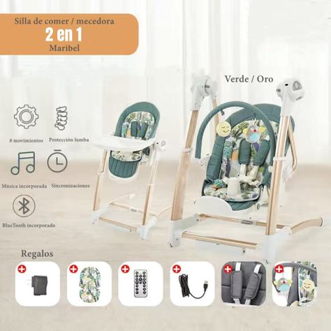Silla De Comer Y Columpio Mecedor Lujoso Lubabycas Verde-1