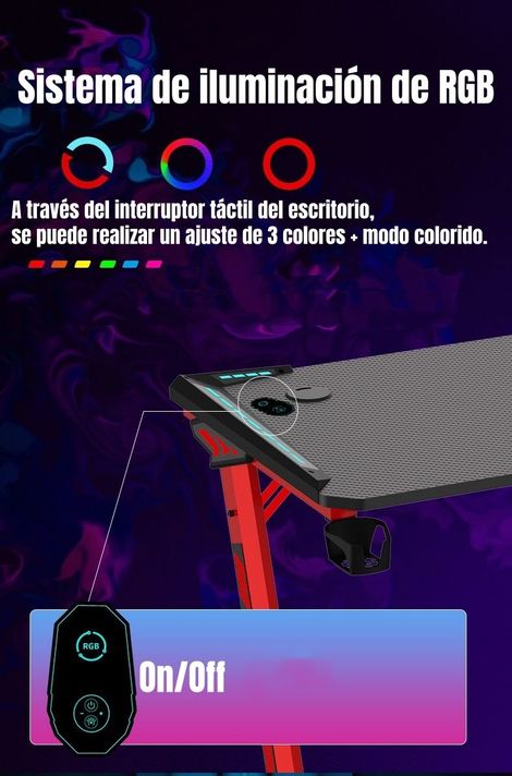 Escritorio Gamer 120x60x73cm Con Luces Negro LuBabycas-2