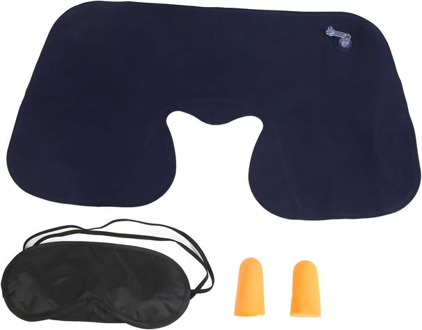 Kit De Viaje Almohada Inflable Antifaz Para Dormir Tapones Oídos-0