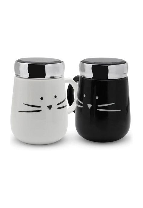 2 Mug Taza Cerami Gato Kool Kat Koo Gatitos Blanco Y Negro-0
