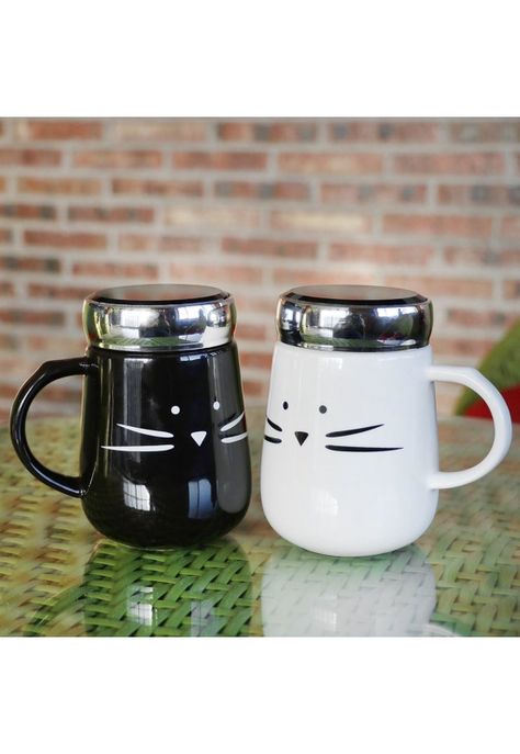 2 Mug Taza Cerami Gato Kool Kat Koo Gatitos Blanco Y Negro-3