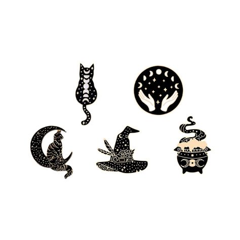 Set Pines Broches gotico Bruja gato negro proteccion Dark-0