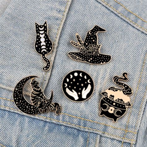 Set Pines Broches gotico Bruja gato negro proteccion Dark-1