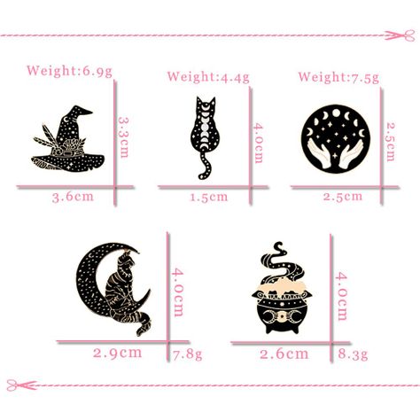 Set Pines Broches gotico Bruja gato negro proteccion Dark-2
