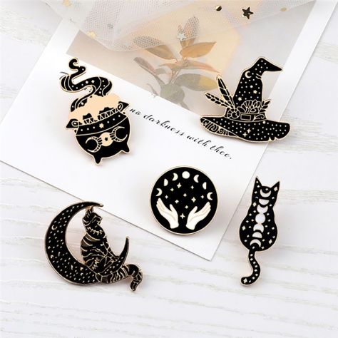 Set Pines Broches gotico Bruja gato negro proteccion Dark-5