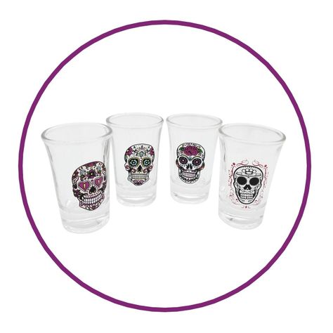 Set  4 Shot Vidrio Calavera Mexicana Tequila Cortito-0