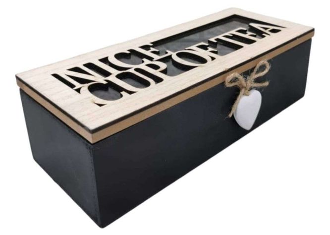 Caja De Té Mediana De Madera 3 Espacios Con Corazon-1