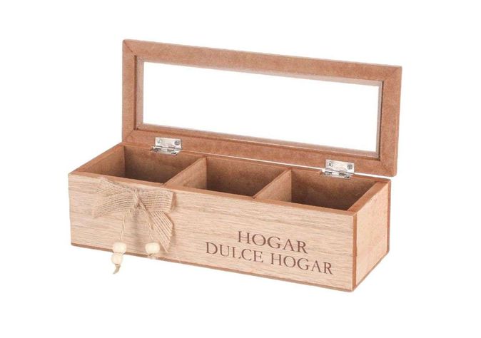 Caja De Té Mediana De Madera 3 Espacios Dulce Hogar-0