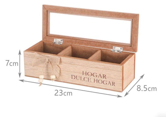 Caja De Té Mediana De Madera 3 Espacios Dulce Hogar-1