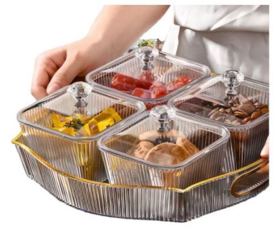 Bandeja Elegante Servir Dorado Acrilico Con 4 Recipientes-1
