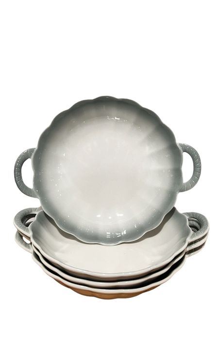 Pack 4 Plato Sopero Decorativo Diseño Flor Redondo Asas-0