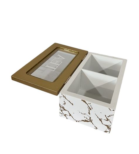 Caja De Té Mediana De Madera 2 Espacios Marmoleado-1