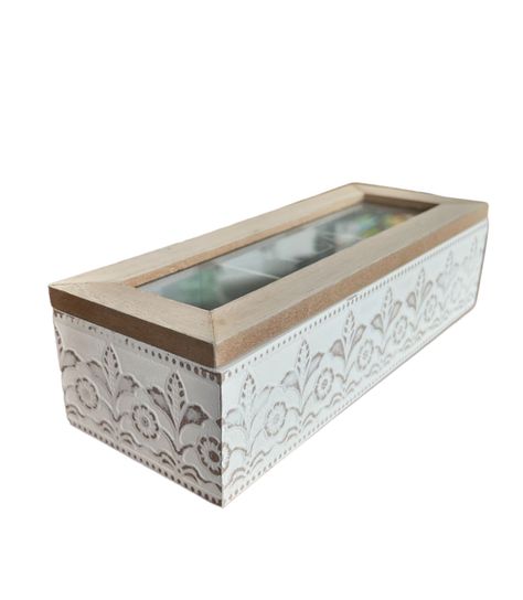Caja De Té Mediana De Madera 3 Espacios Con Diseños-0