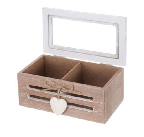 Caja De Té Mediana De Madera 2 Espacios Corazon-0