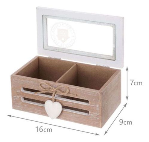 Caja De Té Mediana De Madera 2 Espacios Corazon-1