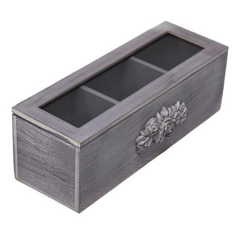 Caja De Té Mediana De Madera 3 Espacios Diseño Vintage-0