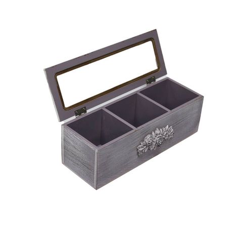 Caja De Té Mediana De Madera 3 Espacios Diseño Vintage-1