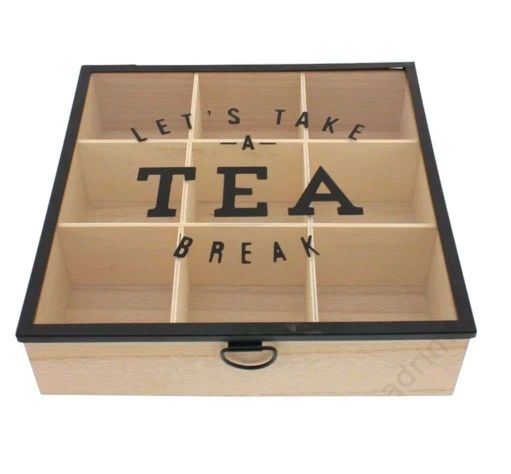 Caja De Té Mediana De Madera 9 Espacios Tapa Transparente-0
