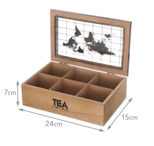 Caja De Té Mediana De Madera 6 Espacios Con Diseños Mapa N-1