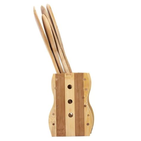 Juego Utensilios Madera Con Soporte Base 4 Piezas Cocina-1