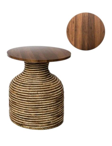 Mesa De Centro Auxiliar Tejida Bambu Madera Decoración 80cm-1