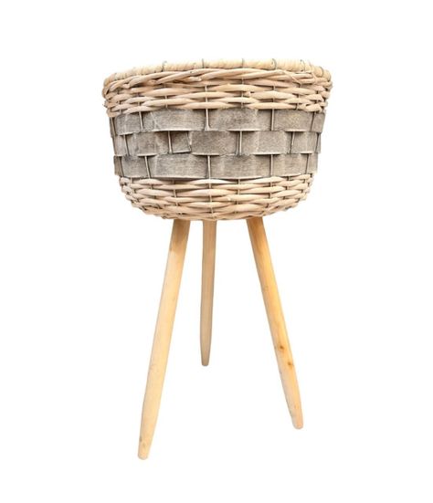 Macetero Tejido Fibras Y Madera Rustico Porta Maceta Bambu G-1