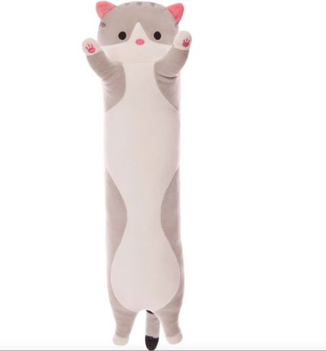 Peluche Almohada Alargado De Gato Para Niños Y Adultos Gris-0