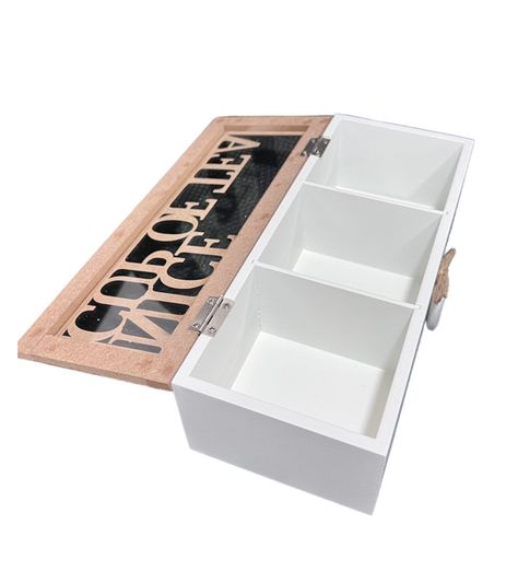 Caja De Té Mediana De Madera 3 Espacios Con Corazon B-1