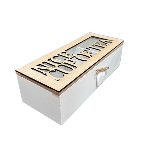 Caja De Té Mediana De Madera 3 Espacios Con Corazon B-0