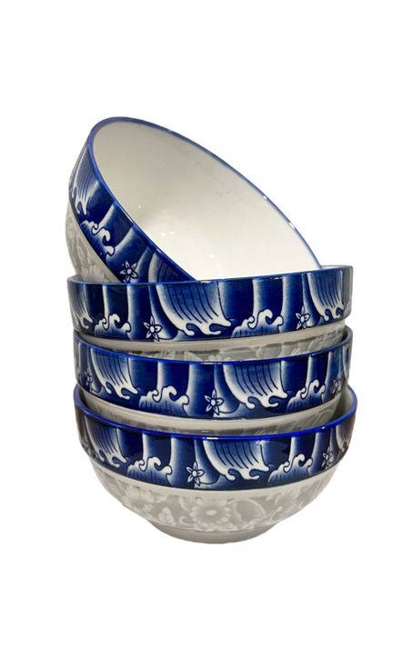 Pack 4 Plato Bowl Sopero Decorativo Diseño Asiatico Olas-0