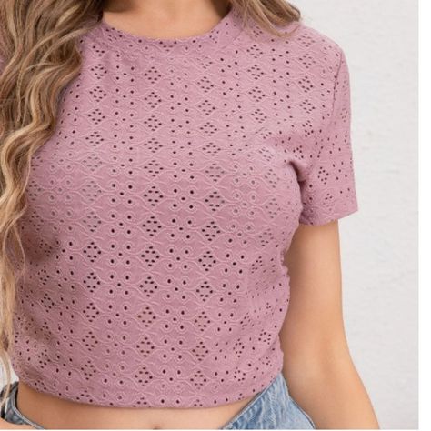 Top Encaje Broderie Mujer Polera Manga Corta 5006-1