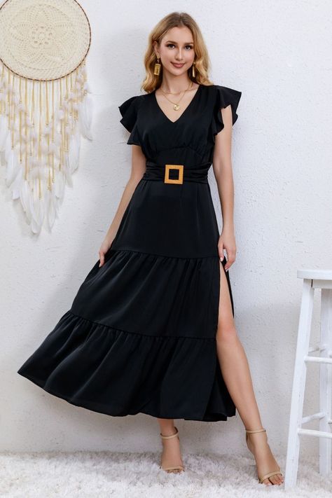 Vestido Largo Primavera Mujer Casual Eventos Maxi Vestido Cinturon 334-0