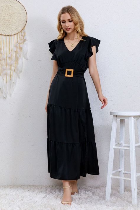 Vestido Largo Primavera Mujer Casual Eventos Maxi Vestido Cinturon 334-1