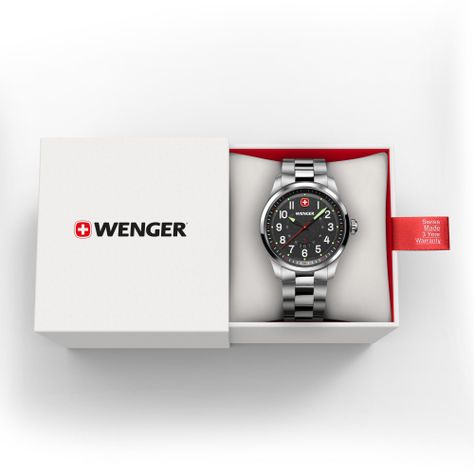 Reloj Terragraph dial negro 43 mm correa acero Wenger-2