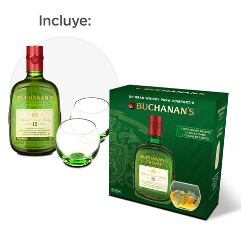 Pack Whisky Buchanans 12 Años 750ml + 2 Vasos-2