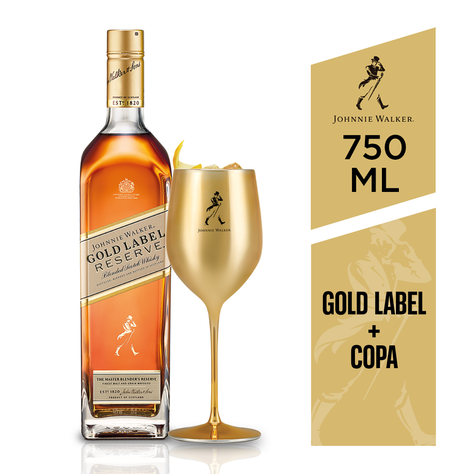 Whisky Johnnie Walker Gold Label 750cc + Copa Metálica-0