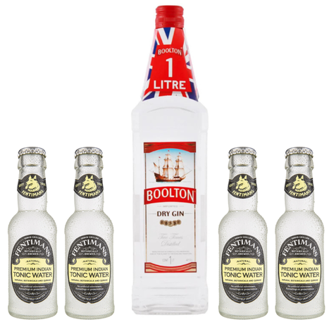 Pack Gin Boolton Dry 40° 1000cc + 4 Fentimans Tonic Water-0