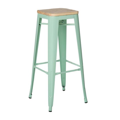Taburete Piso  Metal Tolix asiento madera Comedor Bar LF5-03W - VERDE-0
