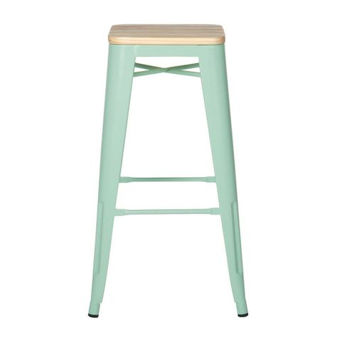 Taburete Piso  Metal Tolix asiento madera Comedor Bar LF5-03W - VERDE-1