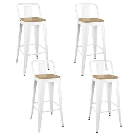Pack 4 Taburetes Pisos  Metal Tolix asiento madera con respaldo LF5-03HBW - BLANCO-0