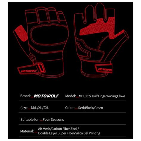 Guantes medio dedo para moto Motowolf 0331-9