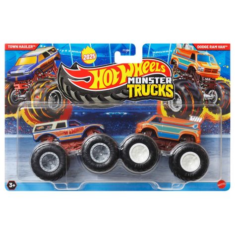 HOT WHEELS MONSTER TRUCKS ESCALA 1:64 - TOWN HAULER VS DODGE RAM VAN-0