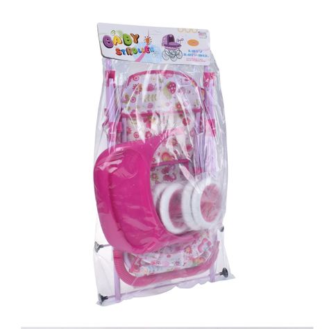 COCHE DE MUÑECAS ROSADO CON BANDEJA-2