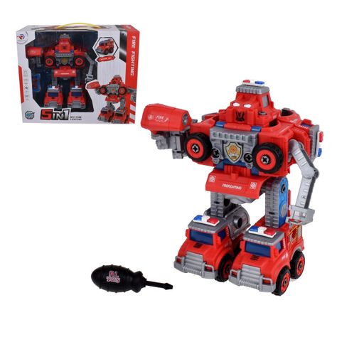 Carro Bombero 5 En 1 Transformable Y Armable Con Destornillador-0