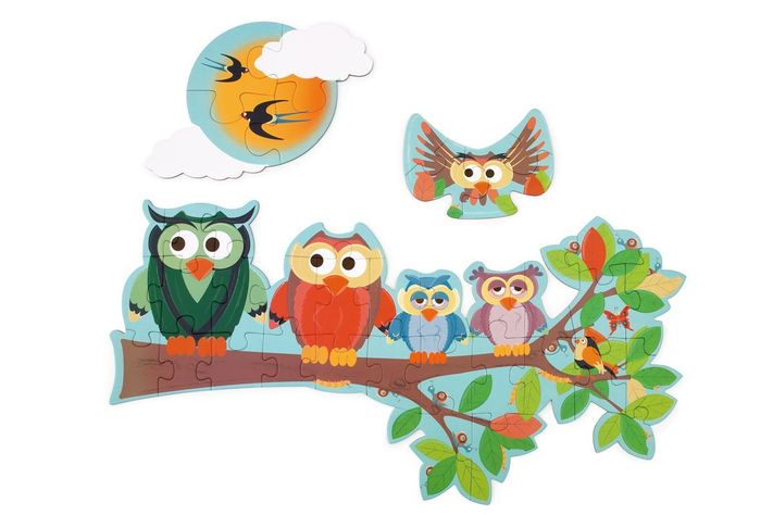 PUZZLE 39PCS DOBLE CON FORMA, BUHO-0
