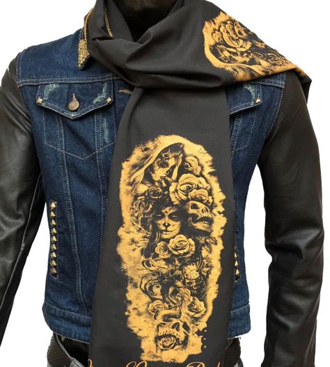 Pañuelo Negro Estampado Calavera Katrinas-1